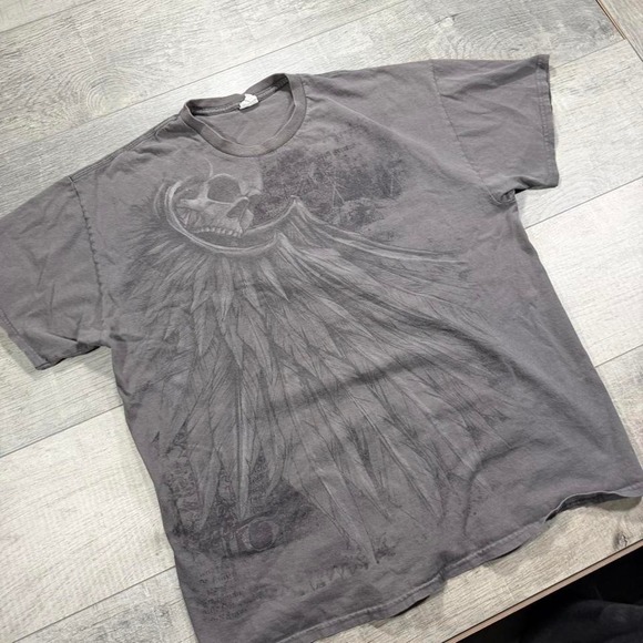 Vintage gray and black affliction style AOP skater essential T-shirt size XL - Picture 2 of 5